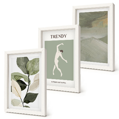 Ensemble de 3 tableaux Motifs végétaux avec silhouettes et formes abstraites