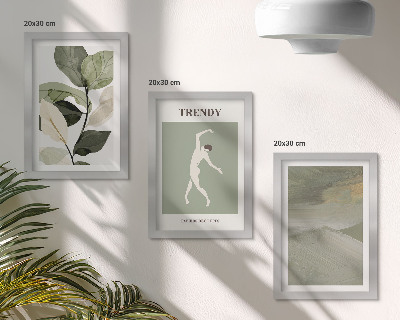 Ensemble de 3 tableaux Motifs végétaux avec silhouettes et formes abstraites
