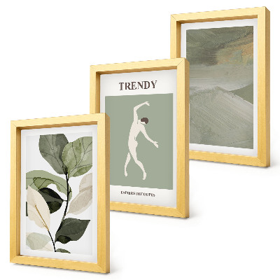 Ensemble de 3 tableaux Motifs végétaux avec silhouettes et formes abstraites
