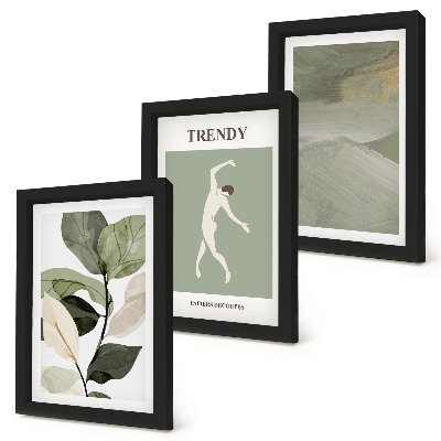 Ensemble de 3 tableaux Motifs végétaux avec silhouettes et formes abstraites