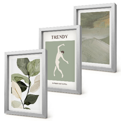 Ensemble de 3 tableaux Motifs végétaux avec silhouettes et formes abstraites