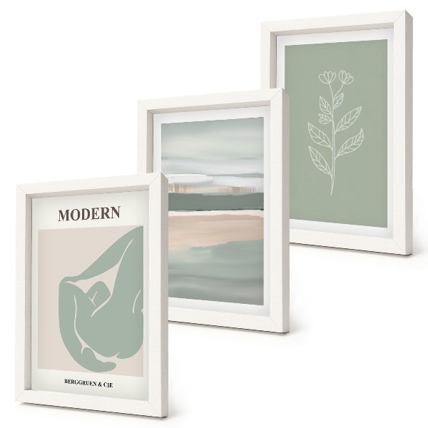 Lot de 3 tableaux Formes abstraites aux teintes pastel avec des plantes