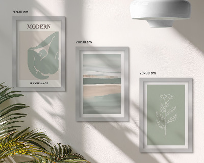 Lot de 3 tableaux Formes abstraites aux teintes pastel avec des plantes