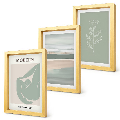 Lot de 3 tableaux Formes abstraites aux teintes pastel avec des plantes