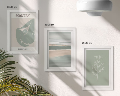 Lot de 3 tableaux Formes abstraites aux teintes pastel avec des plantes