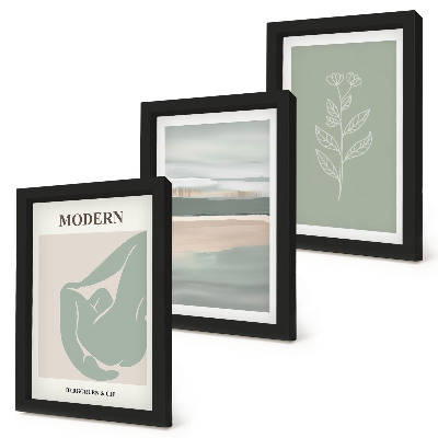 Lot de 3 tableaux Formes abstraites aux teintes pastel avec des plantes