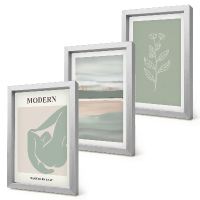 Lot de 3 tableaux Formes abstraites aux teintes pastel avec des plantes