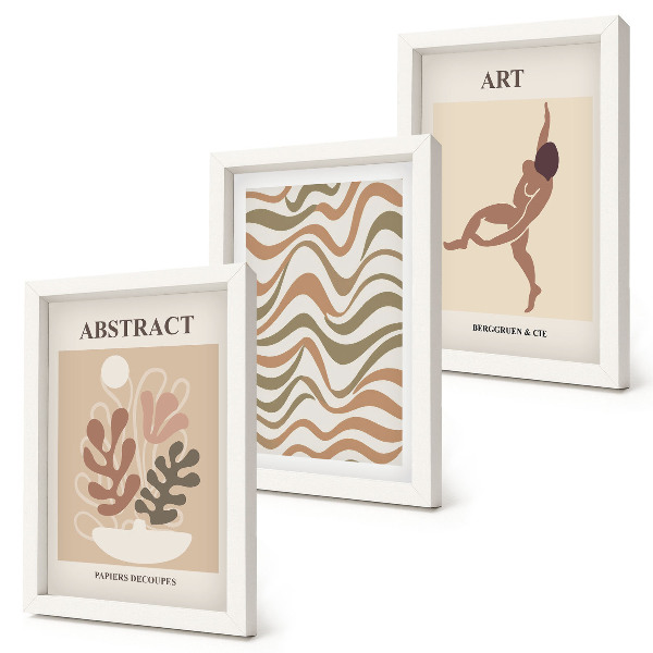 Ensemble de 3 tableaux Formes et motifs abstraits bohèmes de Matisse