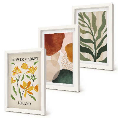 Lot de 3 tableaux Motifs floraux aux formes abstraites et aux feuilles