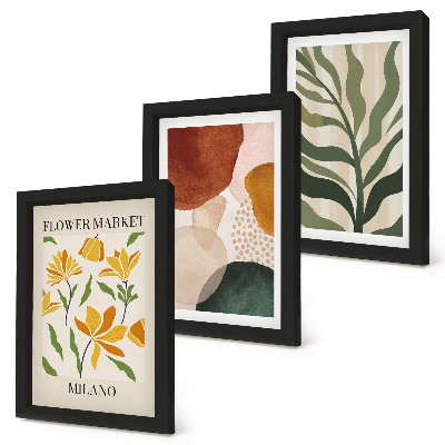 Lot de 3 tableaux Motifs floraux aux formes abstraites et aux feuilles