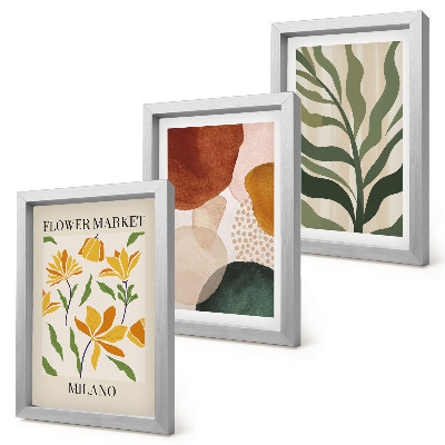 Lot de 3 tableaux Motifs floraux aux formes abstraites et aux feuilles