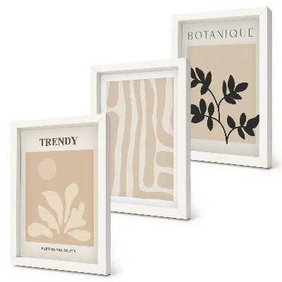 Ensemble de 3 tableaux Motifs végétaux élégants dans des tons beige et noir