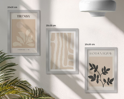 Ensemble de 3 tableaux Motifs végétaux élégants dans des tons beige et noir
