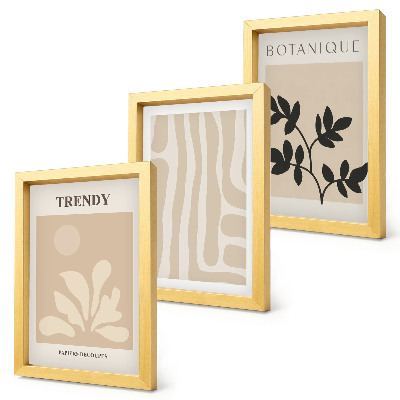 Ensemble de 3 tableaux Motifs végétaux élégants dans des tons beige et noir