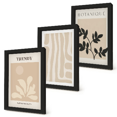 Ensemble de 3 tableaux Motifs végétaux élégants dans des tons beige et noir