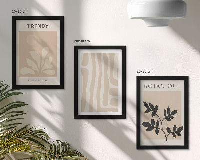 Ensemble de 3 tableaux Motifs végétaux élégants dans des tons beige et noir