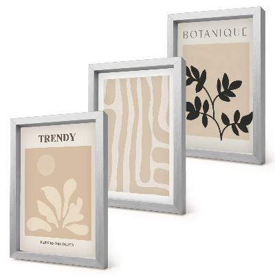 Ensemble de 3 tableaux Motifs végétaux élégants dans des tons beige et noir