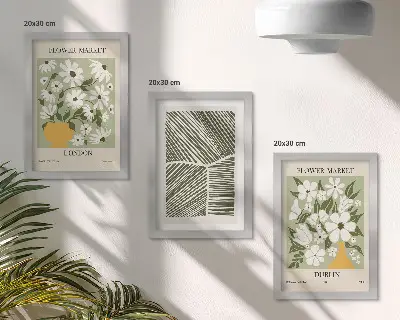 Mur de cadres avec motifs floraux et lignes abstraites de Londres et de Dublin