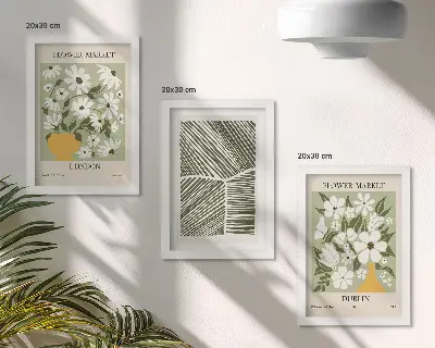 Mur de cadres avec motifs floraux et lignes abstraites de Londres et de Dublin