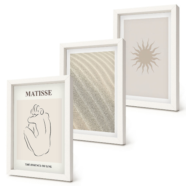 Lot de 3 tableaux Lignes minimalistes, sable, vagues et soleil