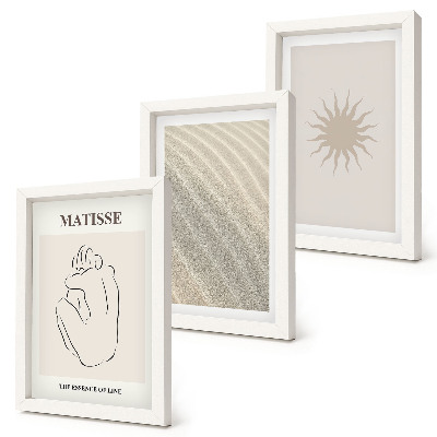 Lot de 3 tableaux Lignes minimalistes, sable, vagues et soleil