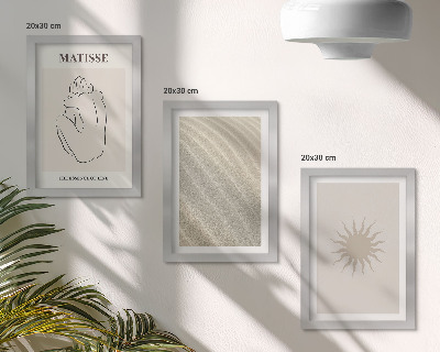 Lot de 3 tableaux Lignes minimalistes, sable, vagues et soleil