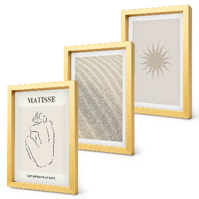 Lot de 3 tableaux Lignes minimalistes, sable, vagues et soleil