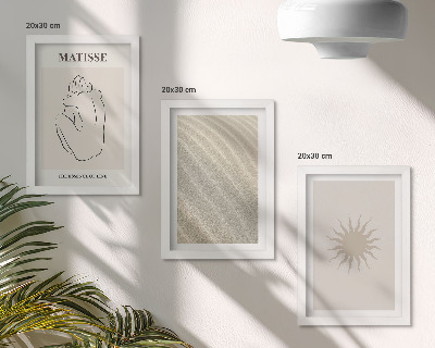 Lot de 3 tableaux Lignes minimalistes, sable, vagues et soleil