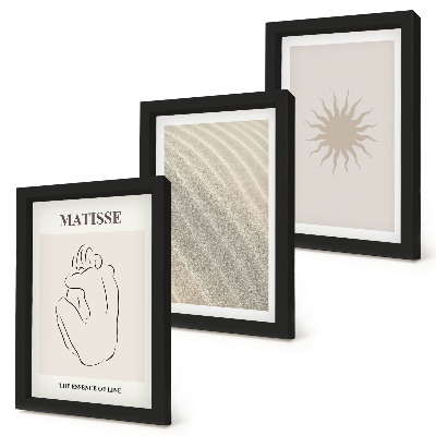 Lot de 3 tableaux Lignes minimalistes, sable, vagues et soleil