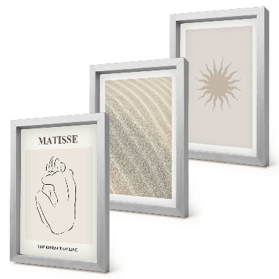 Lot de 3 tableaux Lignes minimalistes, sable, vagues et soleil