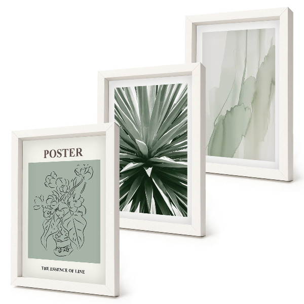 Ensemble de 3 tableaux Motifs végétaux dans les tons de vert et de beige