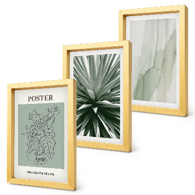 Ensemble de 3 tableaux Motifs végétaux dans les tons de vert et de beige