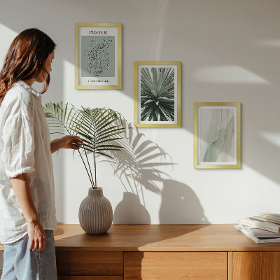 Ensemble de 3 tableaux Motifs végétaux dans les tons de vert et de beige