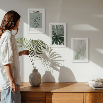 Ensemble de 3 tableaux Motifs végétaux dans les tons de vert et de beige