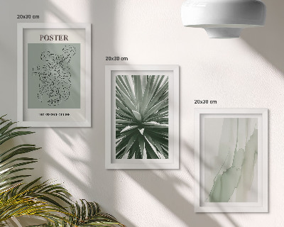 Ensemble de 3 tableaux Motifs végétaux dans les tons de vert et de beige