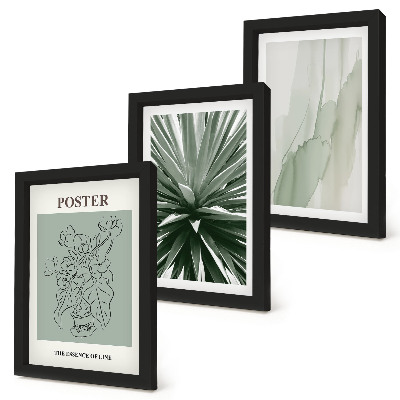 Ensemble de 3 tableaux Motifs végétaux dans les tons de vert et de beige