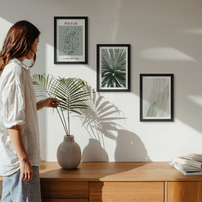 Ensemble de 3 tableaux Motifs végétaux dans les tons de vert et de beige