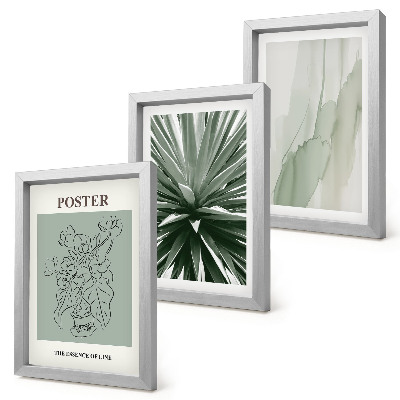 Ensemble de 3 tableaux Motifs végétaux dans les tons de vert et de beige