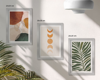 Mur de cadres Des formes abstraites aux couleurs chaudes et des feuilles