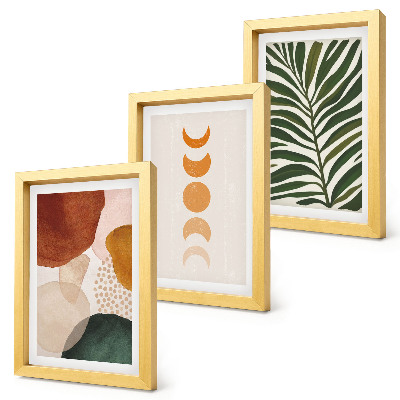 Mur de cadres Des formes abstraites aux couleurs chaudes et des feuilles