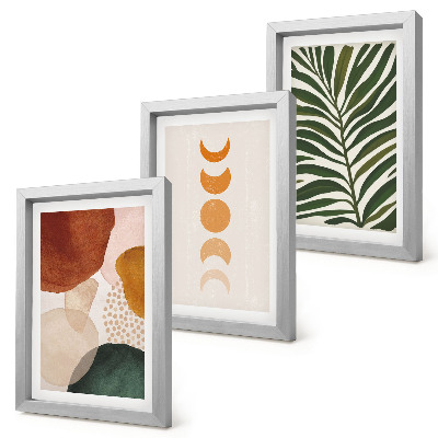 Mur de cadres Des formes abstraites aux couleurs chaudes et des feuilles
