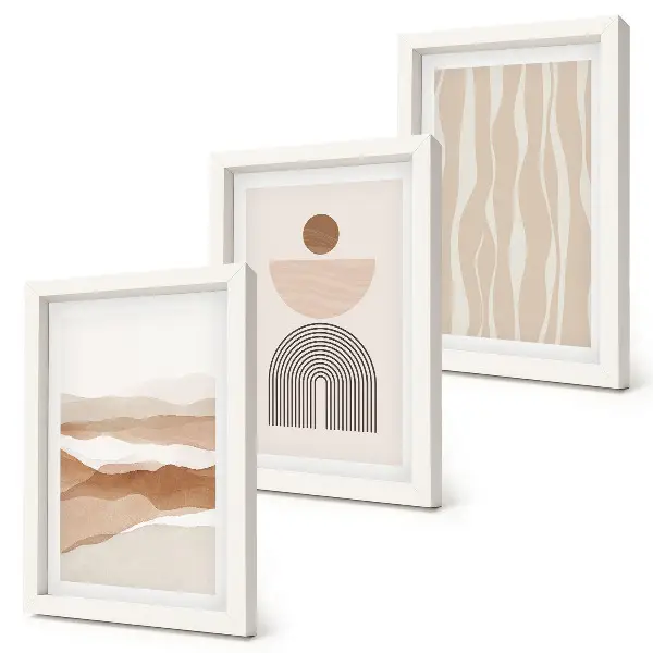 Ensemble de 3 tableaux paysage abstrait avec formes naturelles et géométriques