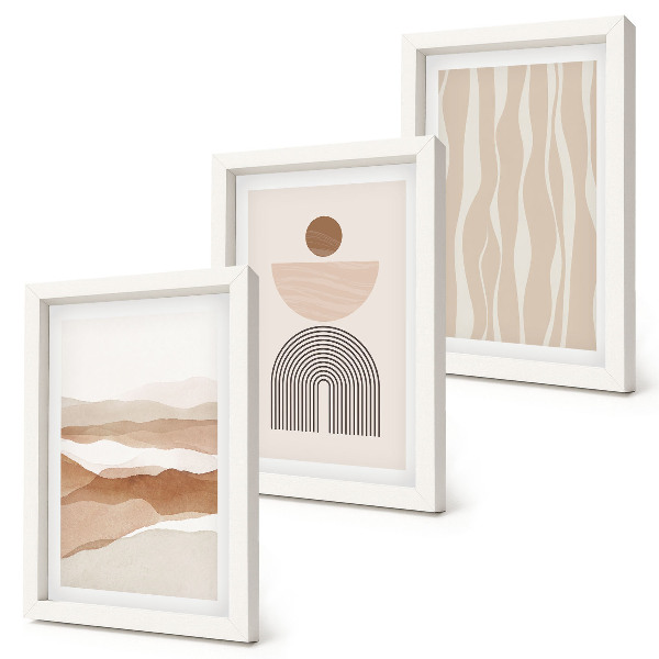 Ensemble de 3 tableaux Paysage abstrait, formes naturelles et géométrie