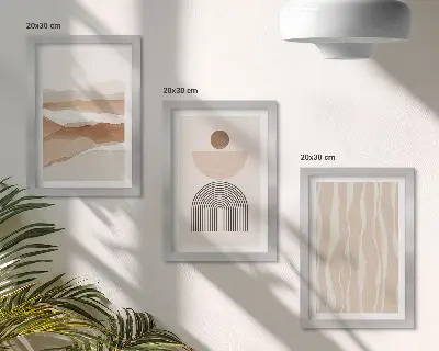 Ensemble de 3 tableaux paysage abstrait avec formes naturelles et géométriques