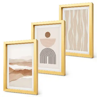 Ensemble de 3 tableaux paysage abstrait avec formes naturelles et géométriques