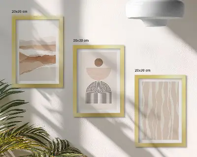 Ensemble de 3 tableaux paysage abstrait avec formes naturelles et géométriques