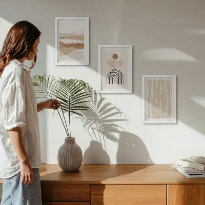 Ensemble de 3 tableaux paysage abstrait avec formes naturelles et géométriques