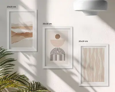 Ensemble de 3 tableaux paysage abstrait avec formes naturelles et géométriques