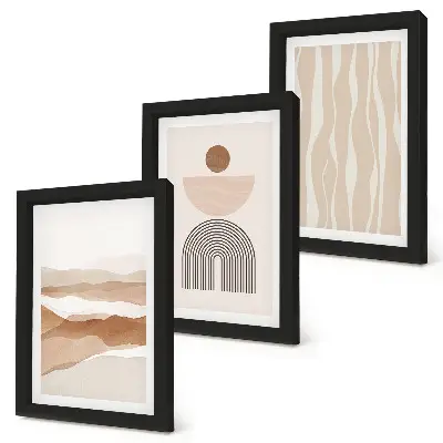 Ensemble de 3 tableaux paysage abstrait avec formes naturelles et géométriques