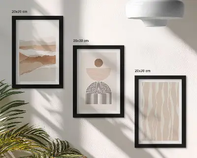 Ensemble de 3 tableaux paysage abstrait avec formes naturelles et géométriques